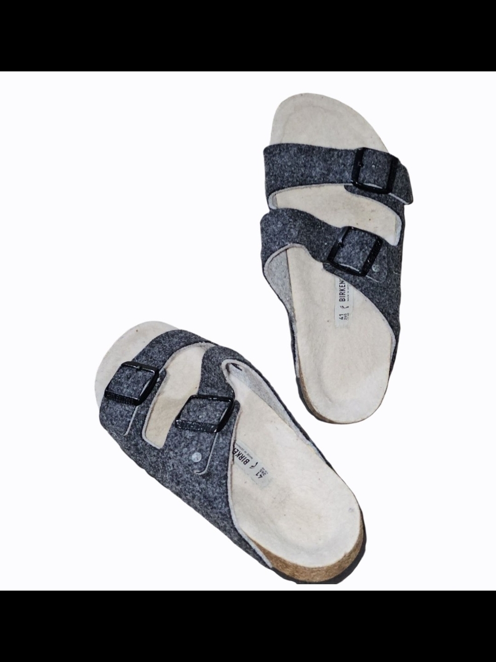 Birkenstock Men's Dual-Strap Felt Sandals in Dark Gray with Cream Footbed